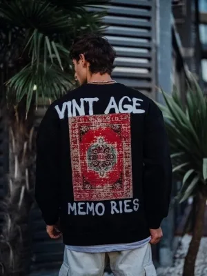 Men's Black 3-Thread Cotton Cycling Neck Printed Sweatshirt