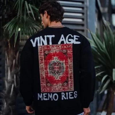 Men's Black 3-Thread Cotton Cycling Neck Printed Sweatshirt 1