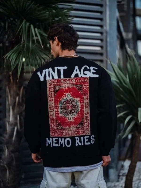 Men's Black 3-Thread Cotton Cycling Neck Printed Sweatshirt 1