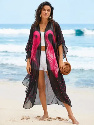 Kadın Siyah Rahat Kesim Şifon Kimono Yırtmaçlı Elbise