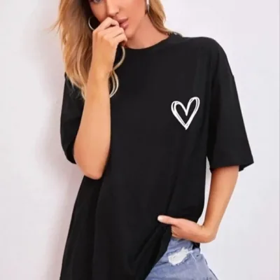 Damski czarny oversize rowerowy kołnierz z nadrukiem T-shirt 3