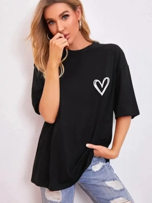 Damski czarny oversize rowerowy kołnierz z nadrukiem T-shirt 3