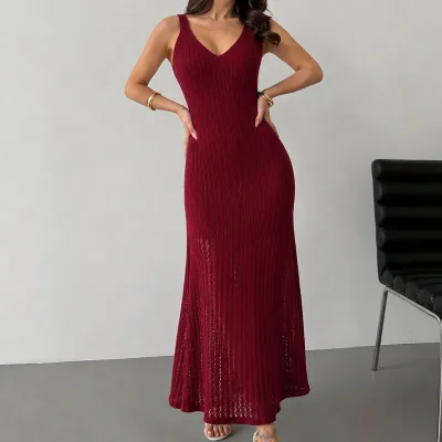 Kadın Bordo Oversize Örgülü Uzun Kışlık Triko Elbise 3
