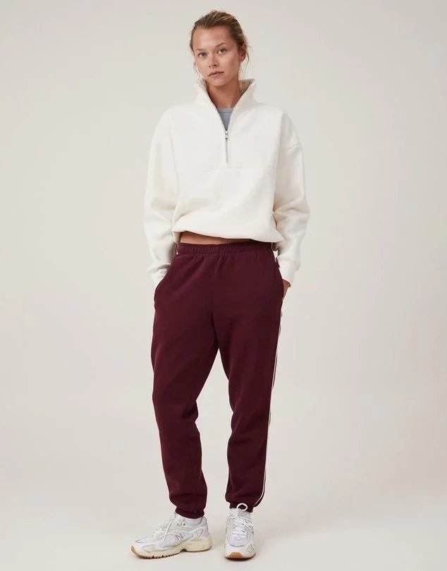 Women's White Oversize Half-Zip Cotton Basic Sweatshirt 2