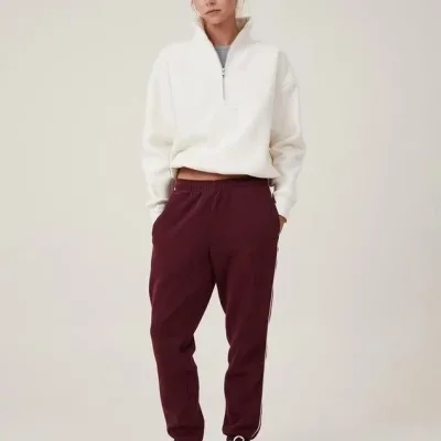 Női Fehér Oversize Félcipzáras Pamut Basic Sweatshirt 2