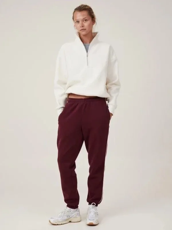 Női Fehér Oversize Félcipzáras Pamut Basic Sweatshirt 2
