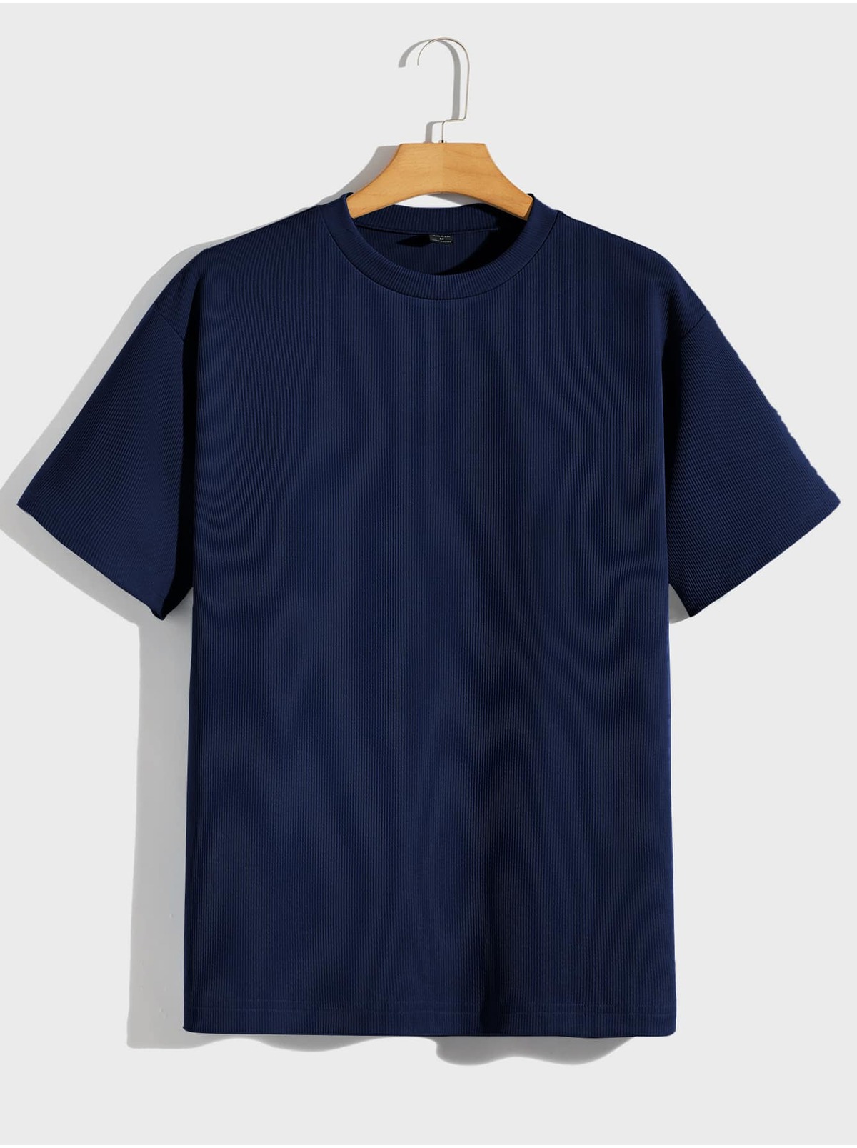 Men's Navy Oversize Ribbed Cotton Premium T-Shirt 2