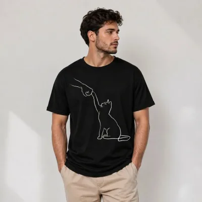 Murš Črno Minimal Mačka Crtanje Print Kratko Rokav Majica 3