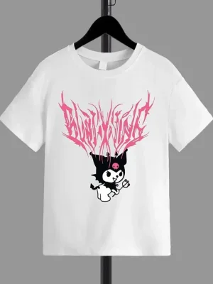 Girls White Bicycle Neck Printed T-Shirt