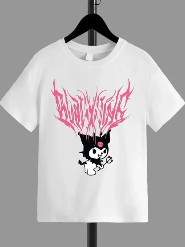 Girls White Bicycle Neck Printed T-Shirt 1