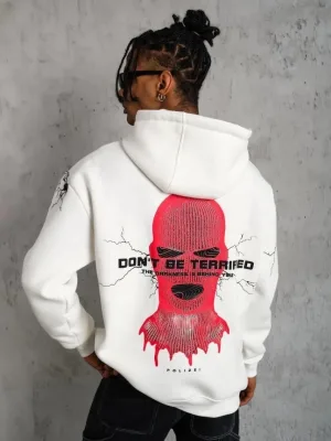 Men's White 3-Thread Cotton Hooded Printed Sweatshirt
