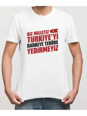 Férfi Fehér Kerékpárnyak Július 15. Nyomtatott Póló