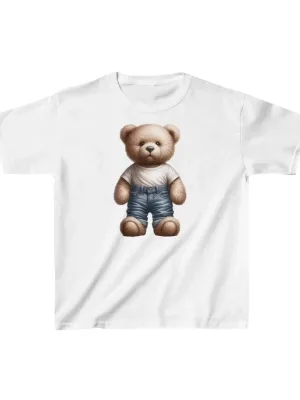 Детски бел печатен oversize кружен јака T-shirt