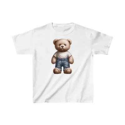 Dětské bílé potištěné oversized kulaté límce tričko 1