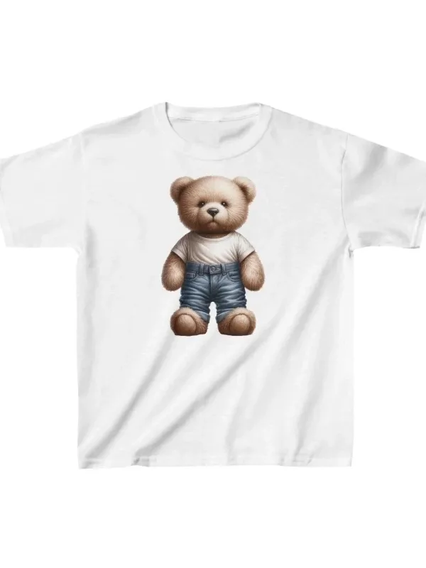 Dětské bílé potištěné oversized kulaté límce tričko 1