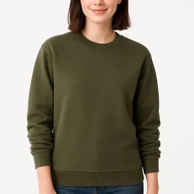 Women's Khaki 3-Thread Cotton Crew Neck Sweatshirt 3