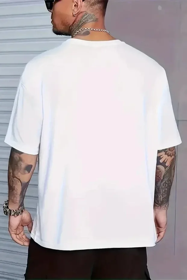 Pánske biele oversize cyklistický výstrih potlačené letné tričko 2