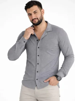 Ανδρικό Καπνιστό Regular Fit Πουκάμισο με Waffle Ύφασμα, Μακριά Μανίκια και Κουμπιά