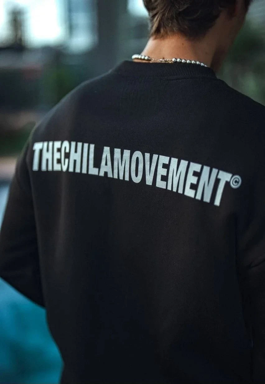 Sweatshirtê Mêran ê Reş ê Oversize ê Bi Stûyê Bisîkletê, 3 Têlên Pembo, Çapkirî