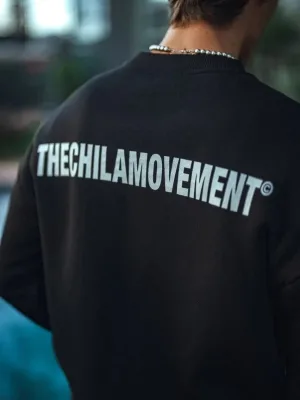 Sweatshirtê Mêran ê Reş ê Oversize ê Bi Stûyê Bisîkletê, 3 Têlên Pembo, Çapkirî