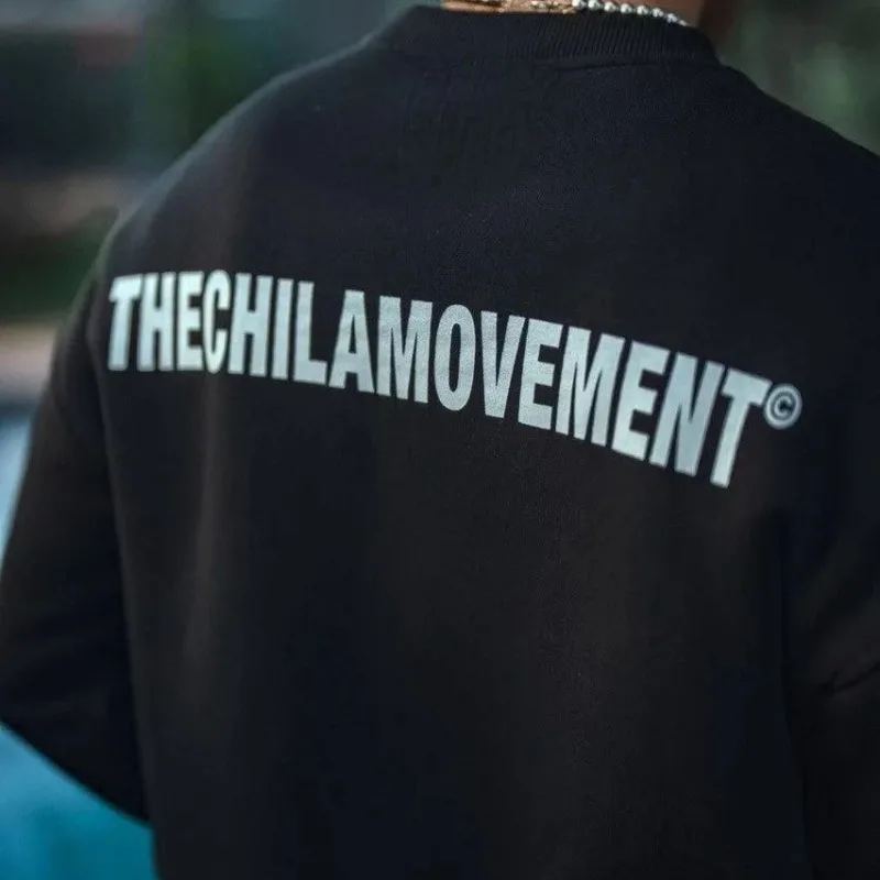 Muški crni oversize bicikli kragna 3 pređe pamučni štampani sweatshirt