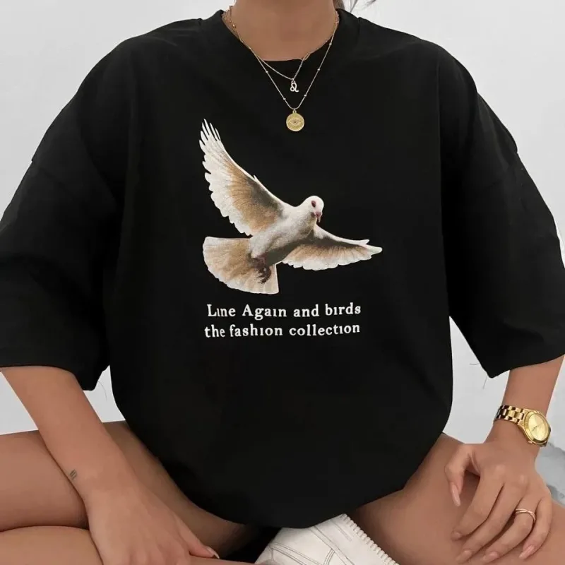 Tîşorta Jinan Oversize Reş, Qertafê Bisîkletê, Çapkirî Keftar