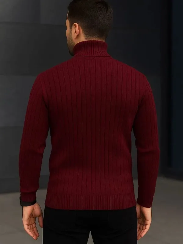 Pánsky bordový hrubý rebrovaný rolák z úpletu 2
