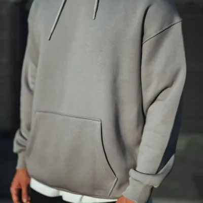 Pánské šedé barvené třívrstvé bavlněné mikiny s kapucí basic 1