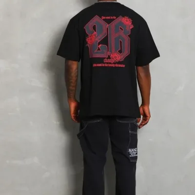 Bărbați Negru Oversize Guler Bicicletă Imprimat Mânecă Scurtă Tricou 2