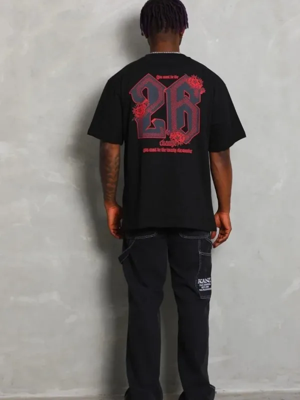Bărbați Negru Oversize Guler Bicicletă Imprimat Mânecă Scurtă Tricou 2