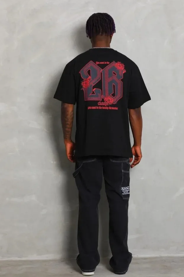Bărbați Negru Oversize Guler Bicicletă Imprimat Mânecă Scurtă Tricou 2
