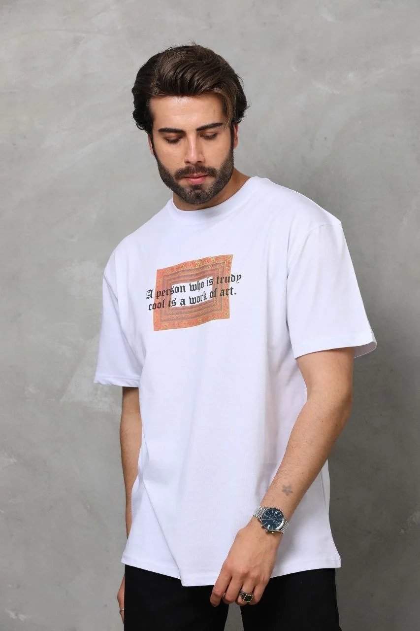 Мъжка бяла regular fit тениска с кръгла яка и щампа 2