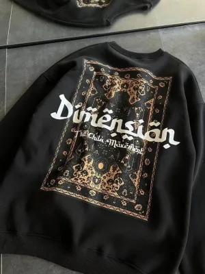 Ženska crna oversize 3-pamučna bicikli kragna printana dukserica
