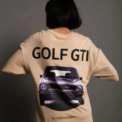 Ženska bež oversize retro auto štampana majica 1
