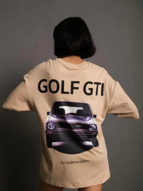 Ženska bež oversize retro auto štampana majica 1