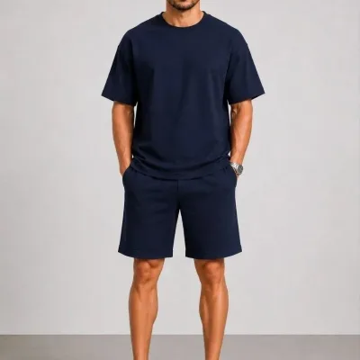 Ανδρικό Σκούρο Μπλε Oversize Μοντάλ Μαλακό Υφαντό Σετ με Τσέπες 4