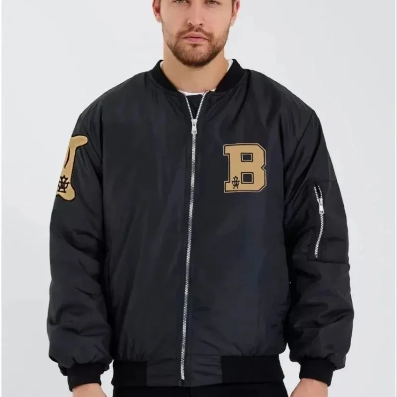 Pánská černá oversize bomber bunda s potiskem, vodoodpudivá, prošívaná
