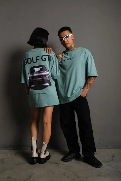 Qadın Nanə Yaşıl Oversize Retro Golf Avtomobil Çap Köynək 1