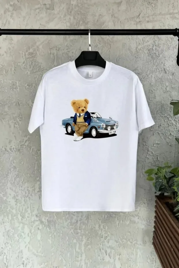 Detské biele potlačené oversize okrúhle tričko 1