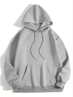 Damski Szary Kaptur Kieszeń Kangur 3-nitkowy Bawełniany Gładki Sweatshirt