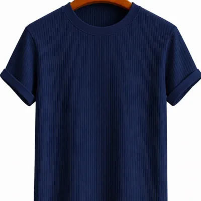 Uniseks Pambıq Velosiped Yaxalı Oversize T-shirt Tünd Göy 3