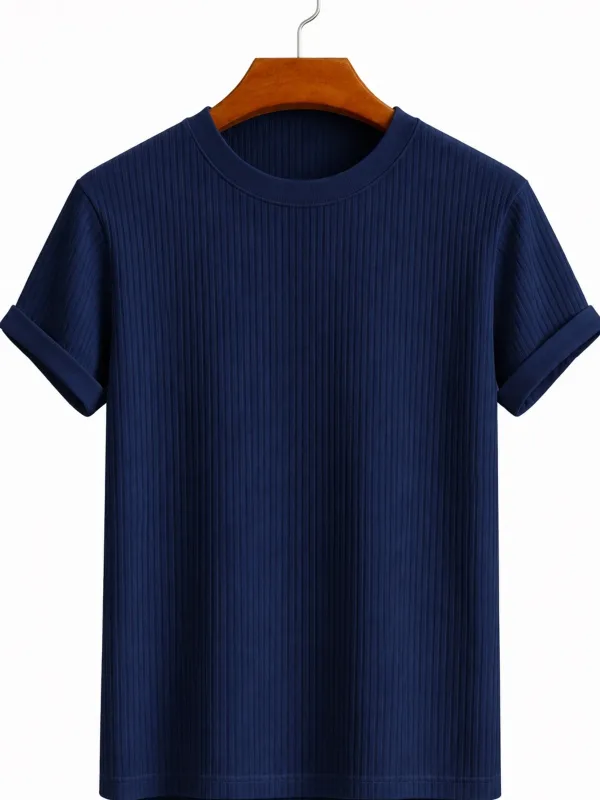 Uniseks Pambıq Velosiped Yaxalı Oversize T-shirt Tünd Göy 3