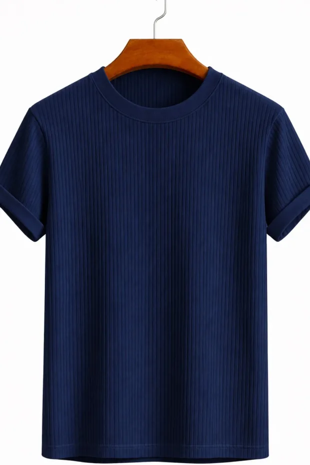 Unisex Pamuk Bisiklet Yaka Oversize T-shirt Lacivert 3