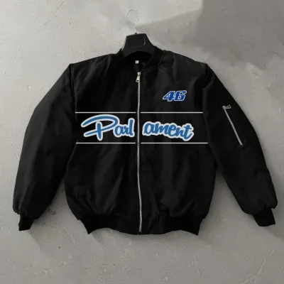 Men's Black Zippered Pocket Bomber Jacket 1