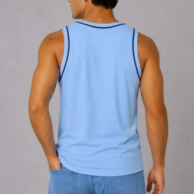 Masculin Albastru Deschis Guler Bicicletă Fără Mâneci Tricou Sportiv 2