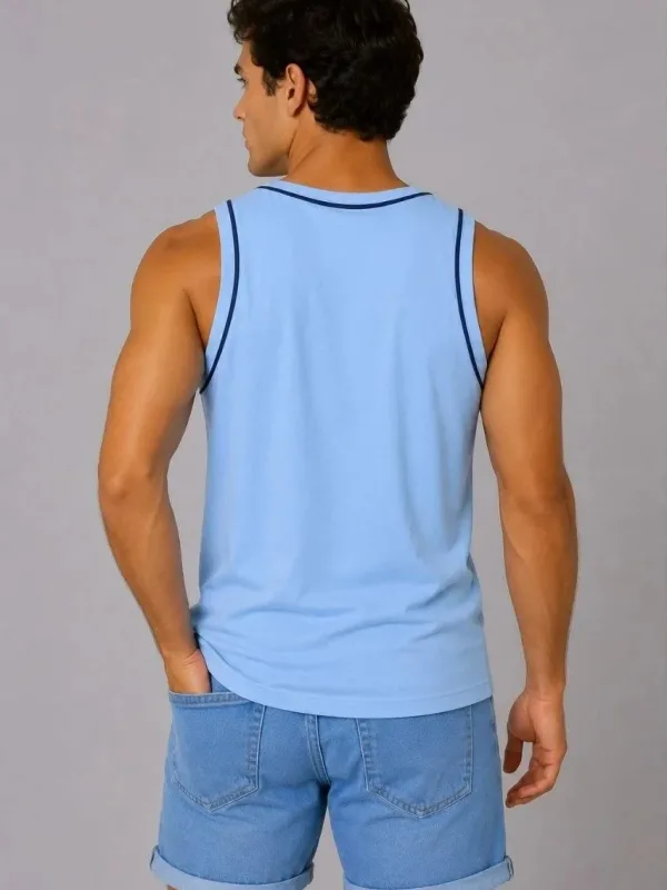 Masculin Albastru Deschis Guler Bicicletă Fără Mâneci Tricou Sportiv 2