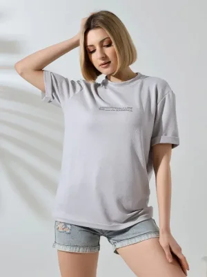 Női szürke biciklinyakú nyomott slim fit póló