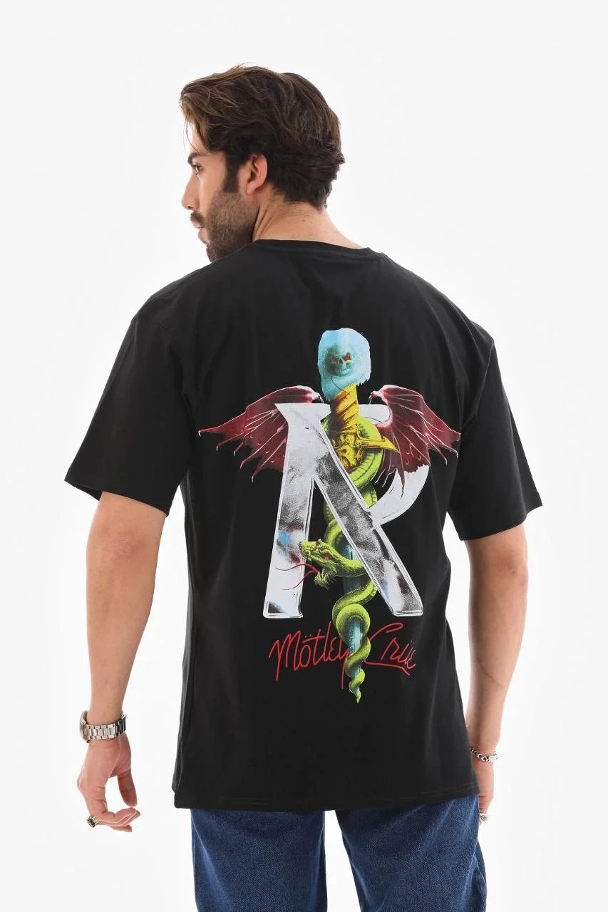 Kişi Qara Regular Velosiped Yaxası Çap Tişört 4