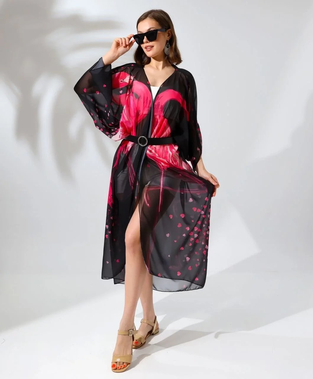 Kadın Siyah Rahat Kesim Şifon Kimono Elbise