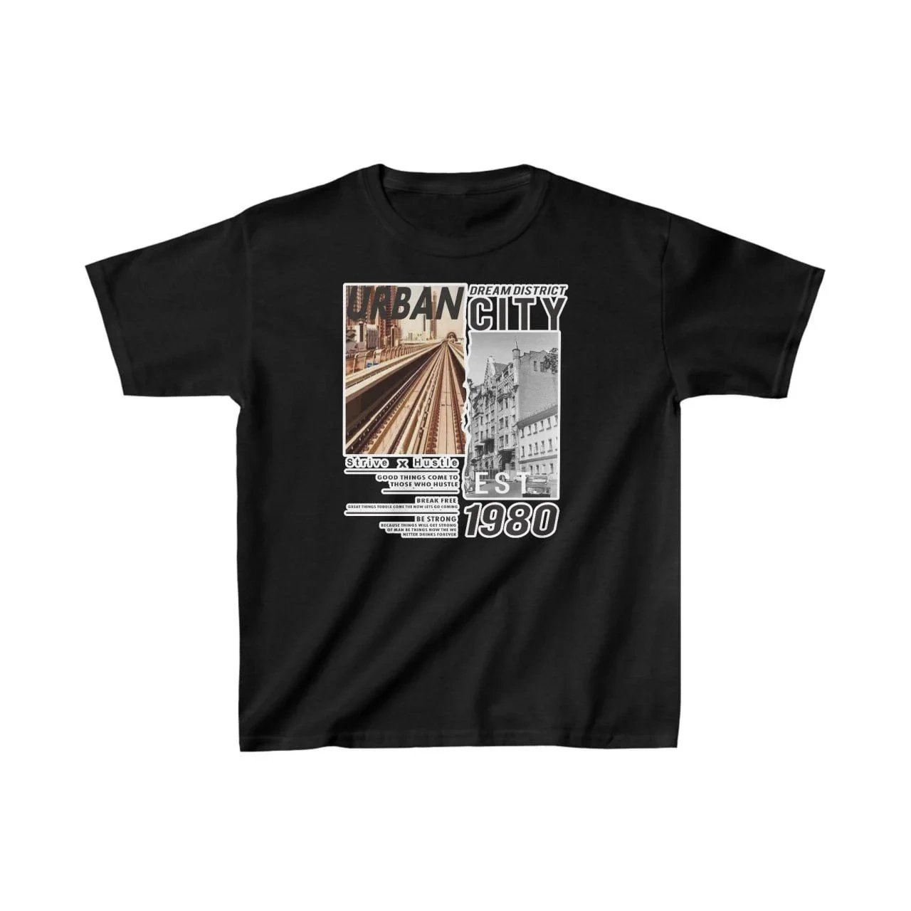 Детски црн oversize печатен кружен јака маица 1